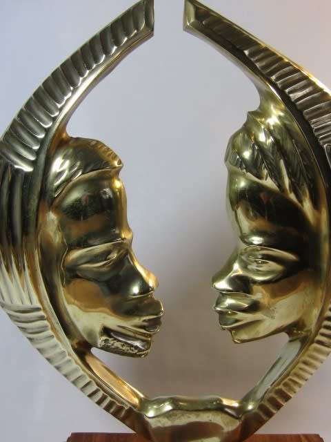 Large vintage solid brass Sculpture on a wooden base, excellent condition, 34cm high