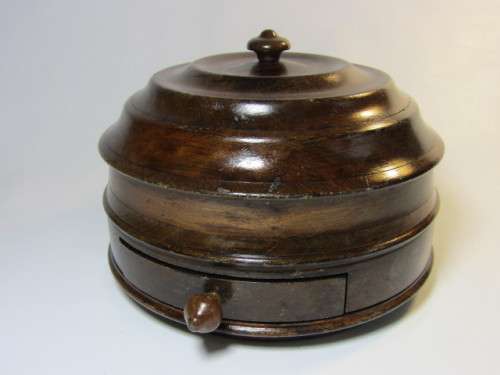 Large round wooden Container / box with Lid and Drawer, excellent condition, 19cm x 14cm, excellent