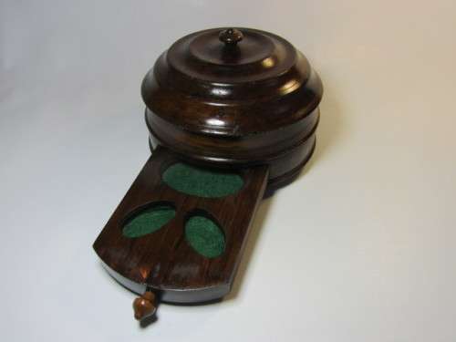 Large round wooden Container / box with Lid and Drawer, excellent condition, 19cm x 14cm, excellent