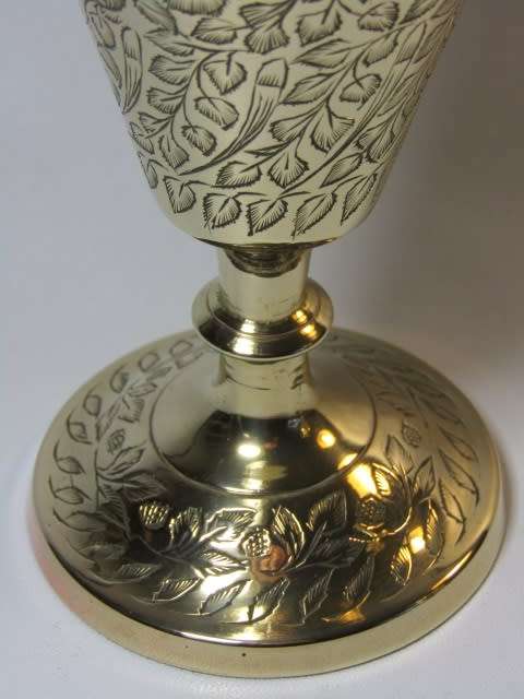 Vintage pair of large solid brass Vases, 22.5cm tall