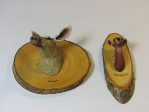 Lot of 2 limited African Heads and Tails Sculptures by Tony Fredriksson, Aardvark and Red Duiker