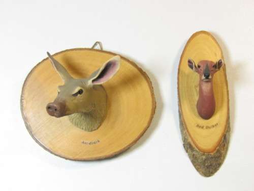 Lot of 2 limited African Heads and Tails Sculptures by Tony Fredriksson, Aardvark and Red Duiker
