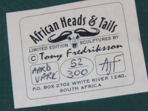 Lot of 2 limited African Heads and Tails Sculptures by Tony Fredriksson, Aardvark and Red Duiker