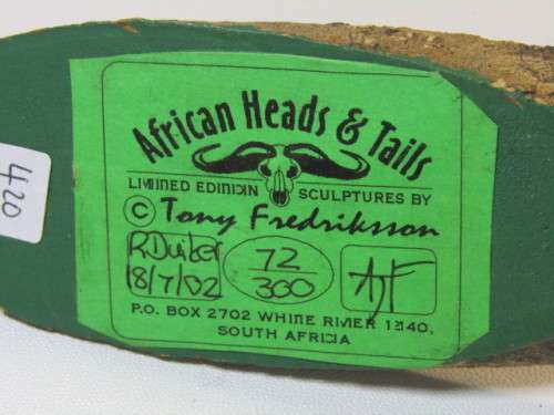 Lot of 2 limited African Heads and Tails Sculptures by Tony Fredriksson, Aardvark and Red Duiker