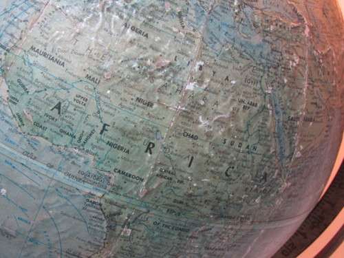Vintage 1960's Readers Digest Great World Globe on wooden stand, raised mountains, 30cm diameter