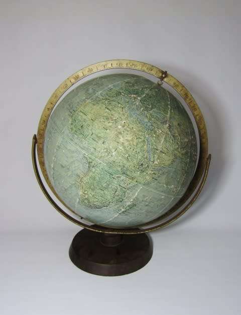 Vintage 1960's Readers Digest Great World Globe on wooden stand, raised mountains, 30cm diameter