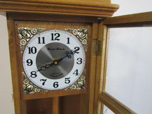 Vintage Daniel Dakola Westminster Chime quartz wooden Wall Clock with pendulum, 53cm x 23cm
