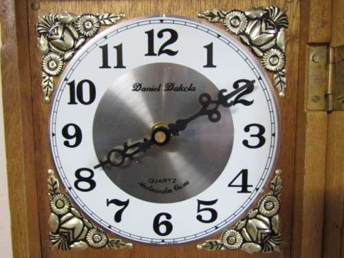 Vintage Daniel Dakola Westminster Chime quartz wooden Wall Clock with pendulum, 53cm x 23cm