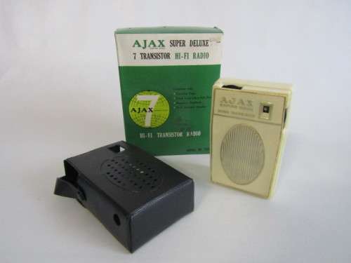 Vintage Tech - Ajax Transistor Radio in leather pouch and original box, excellent condition