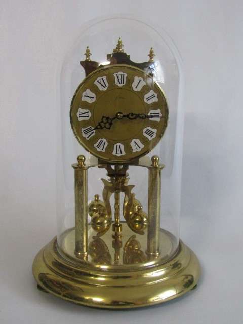 Original vintage brass Kern Germany mechanical Anniversary Mantle Clock with glass Dome, 30cm high