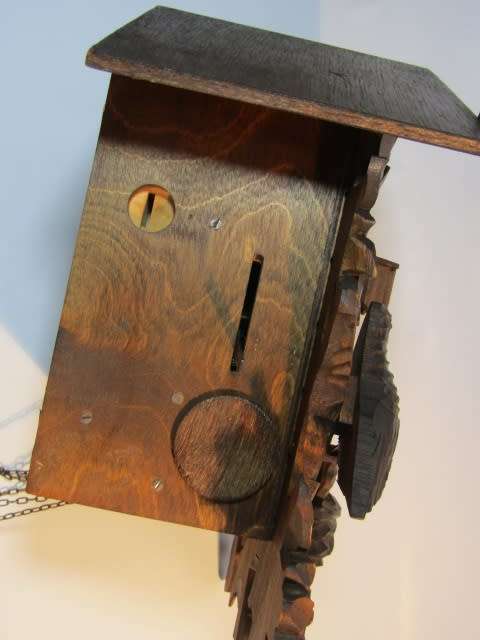 Vintage Black Forest Cuckoo Clock, complete with Pendulum and Weights, turning German Figures, Large