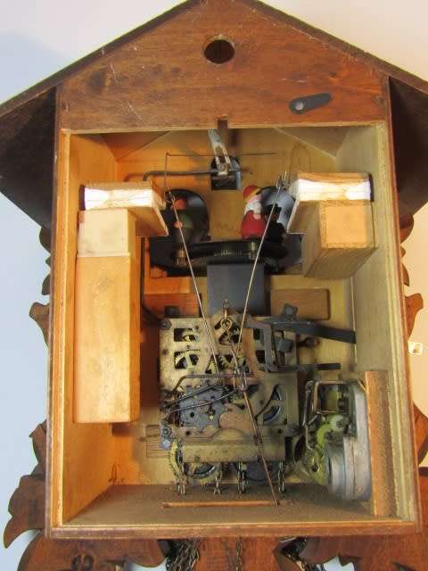 Vintage Black Forest Cuckoo Clock, complete with Pendulum and Weights, turning German Figures, Large