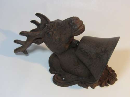 Large vintage solid Cast Iron Door Bell or Gong in the shape of a Dear, 26cm, excellent condition