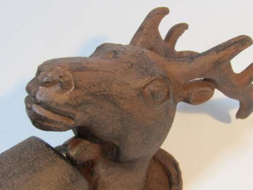 Large vintage solid Cast Iron Door Bell or Gong in the shape of a Dear, 26cm, excellent condition