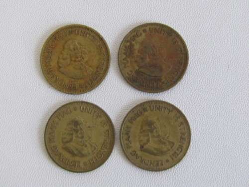 Lot of 4 South African 1/2 cent coper Coins, 1960's, half cent