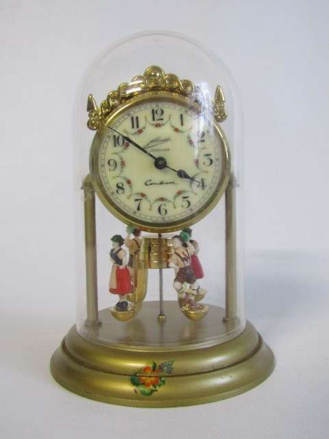 Vintage Contessa Dome Mantle Clock, West Germany, mechanical, Dancing German Figures, 15cm high