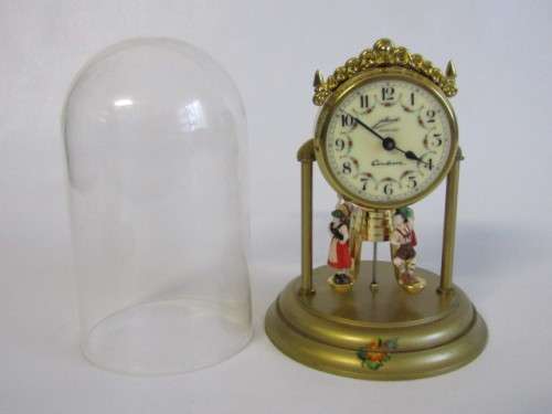 Vintage Contessa Dome Mantle Clock, West Germany, mechanical, Dancing German Figures, 15cm high