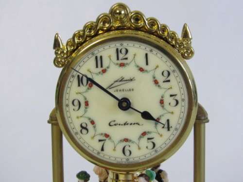 Vintage Contessa Dome Mantle Clock, West Germany, mechanical, Dancing German Figures, 15cm high
