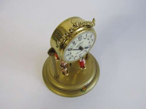 Vintage Contessa Dome Mantle Clock, West Germany, mechanical, Dancing German Figures, 15cm high