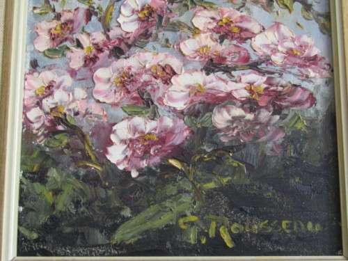 Gideon Rousseau signed Oil on Board with COA, beautifully Framed, 37cm x 42cm, Blossoms