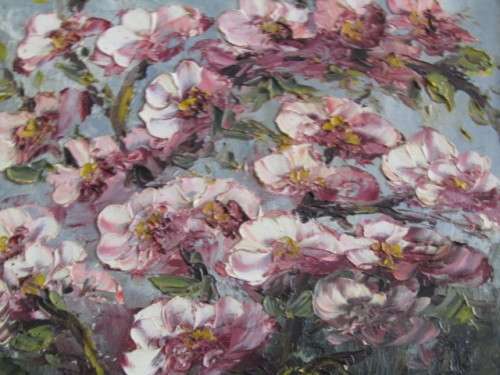 Gideon Rousseau signed Oil on Board with COA, beautifully Framed, 37cm x 42cm, Blossoms