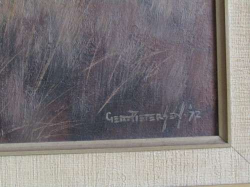 Original Gert Pietersen Oil on Board, Landscape African Huts, dated '72, 61cm x 46cm
