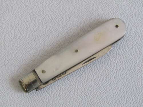 Vintage hallmarked sterling silver Pocket Knife with Mother of Pearl Handle, 9.5cm open, excellent