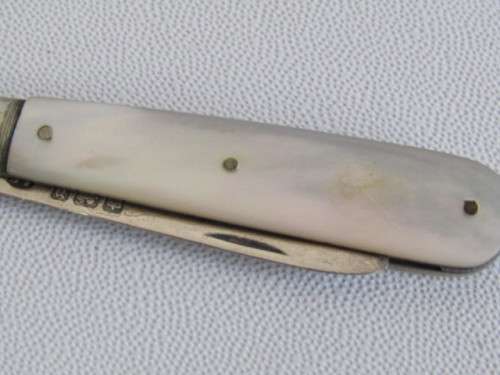 Vintage hallmarked sterling silver Pocket Knife with Mother of Pearl Handle, 9.5cm open, excellent
