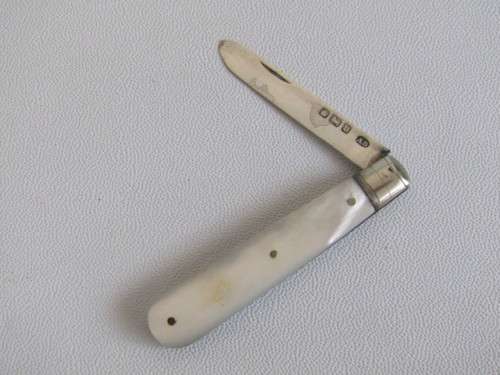 Vintage hallmarked sterling silver Pocket Knife with Mother of Pearl Handle, 9.5cm open, excellent