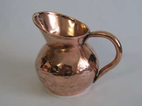 Lot of 2 vintage Copper items; Watering Can with long sprout 15cm diameter and Water Pitcher 15cm