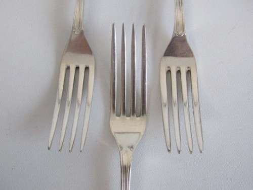 Vintage set of 6 original Chippendale Elkington & Co. silverplated Forks, England, 20cm long