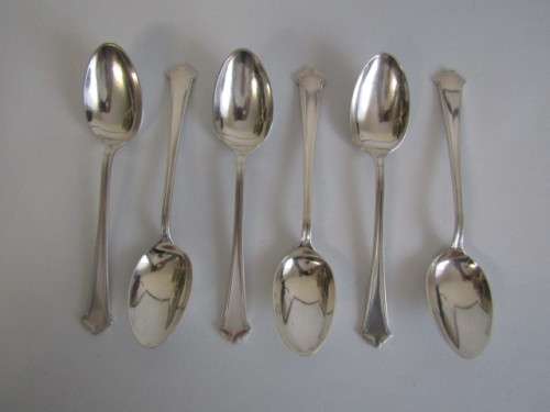 Vintage set of 6 original Chippendale Elkington & Co. silverplated Table Spoons, England, 18,5cm