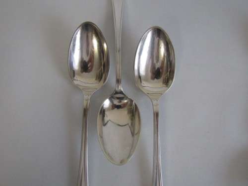 Vintage set of 6 original Chippendale Elkington & Co. silverplated Table Spoons, England, 18,5cm
