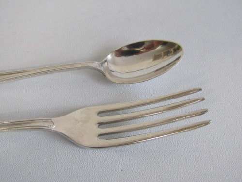 Vintage lot of 10 original Chippendale Elkington & Co. silverplated Forks & Spoons, England, 18cm