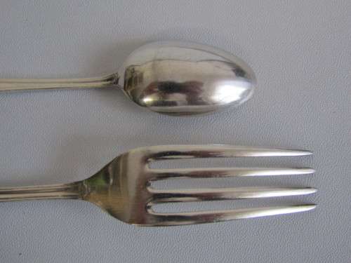 Vintage lot of 10 original Chippendale Elkington & Co. silverplated Forks & Spoons, England, 18cm