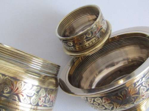 Beautiful complete Martini brass set with Tray, Shaker and 6 Goblets, highly decorated with colour