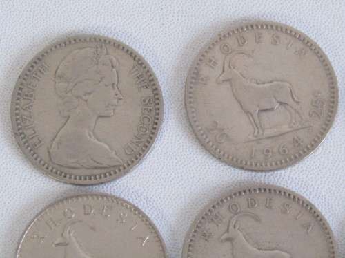 Lot of 6 Rhodesia 1964 25c Coins in excellent condition, one bid for all