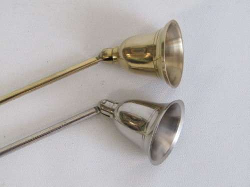 Lot of 2 Candle Snuffers, one is solid Brass and the other one is silver Metal, 30cm long, excellent