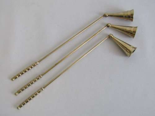 Lot of 3 solid brass Candle Snuffers, 31.5cm long, excellent condition