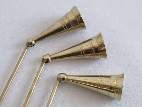 Lot of 3 solid brass Candle Snuffers, 31.5cm long, excellent condition