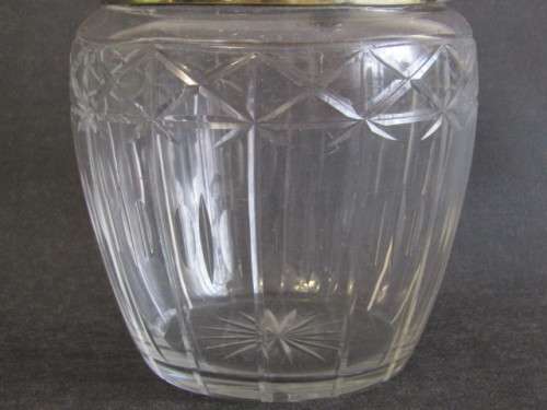 Vintage EPNS mounted Glass Biscuit Barrel with Tilt Lid, excellent condition, 14cm high x 14cm diam
