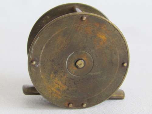 Antique late 1800's brass Fishing Reel with original Line, working condition, 6cm *Crazy R1 start*