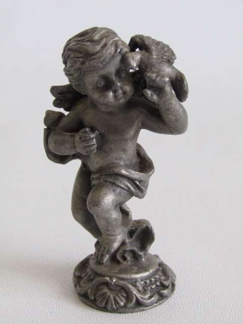 Lot of 4 collectable vintage metal Figurines; Bruxelles brass figure, Angel, Cherub and Young Girl