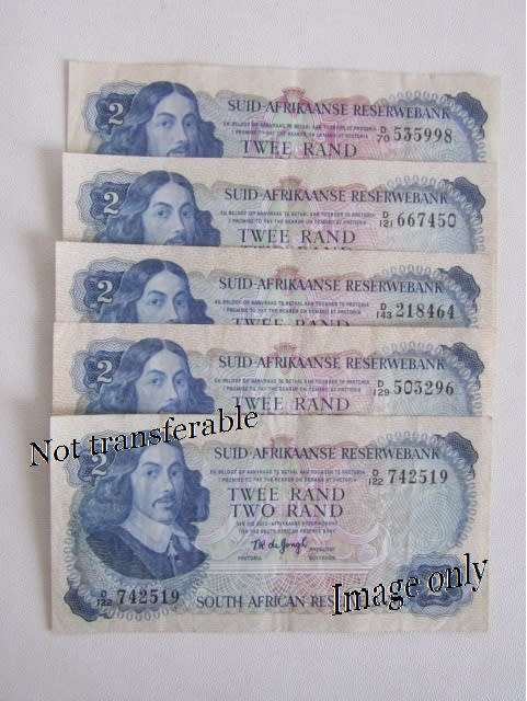 Lot of 5 TW de Jongh R2 bank Notes, bid for all 5, excellent condition