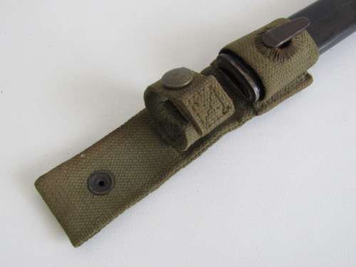 Original old SADF military R1 Rifle Bayonet in Scabard and with Frog, excellent condition