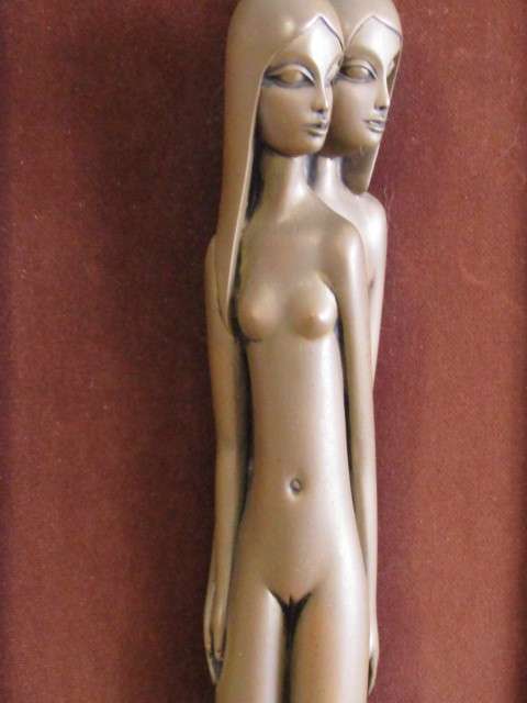 Vintage original 1977 Giovanni Schoeman retro framed bronzed resin Figure of two nude Girls, 45cm