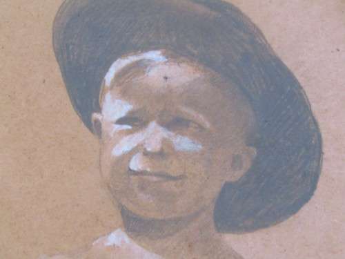 Lot of two old Original unframed Signed Paintings; Boy with Hat 1944 and Black and White River scene