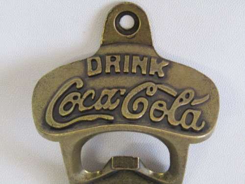 Brass front mount Drink Coca Cola bottle Opener in perfect condition, 7cm x 9cm