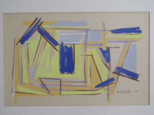 Lot of 2 original Paintings; Mark Dixon gouache on paper abstract and Sheapshearers watercolour
