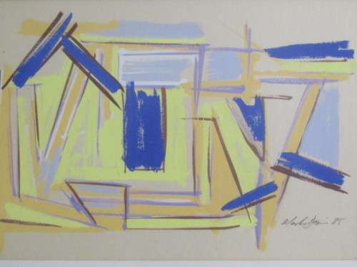 Lot of 2 original Paintings; Mark Dixon gouache on paper abstract and Sheapshearers watercolour